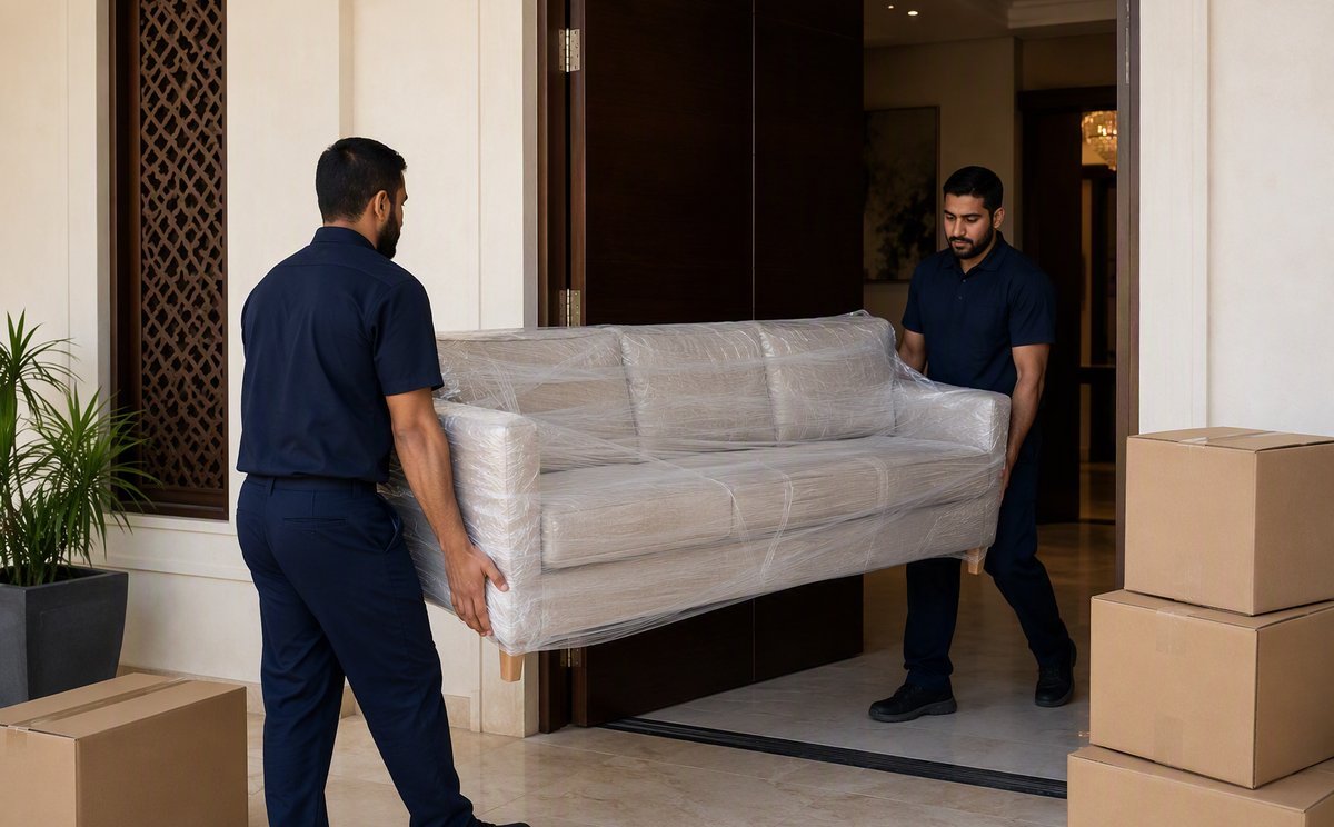 العمال أثناء نقل الأثاث